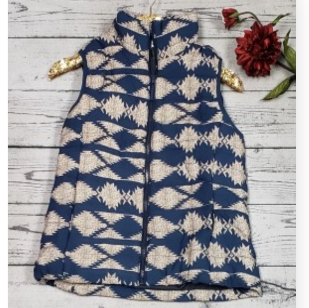 Blue and Beige Aztec Puffer Vest